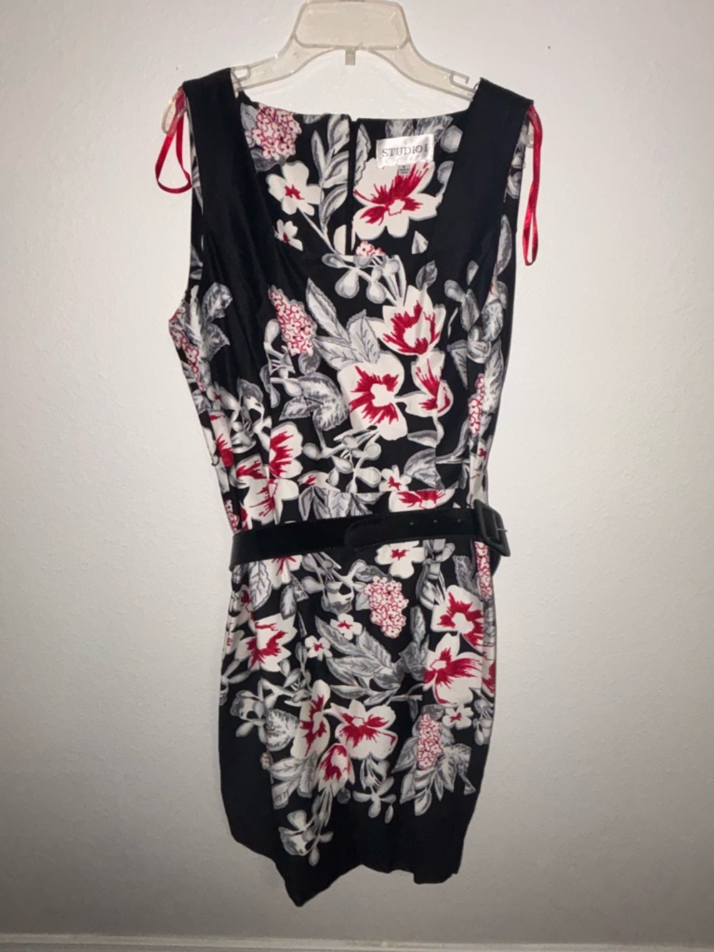 Studio I Black Floral Dress with Red and White Blooms Size -12